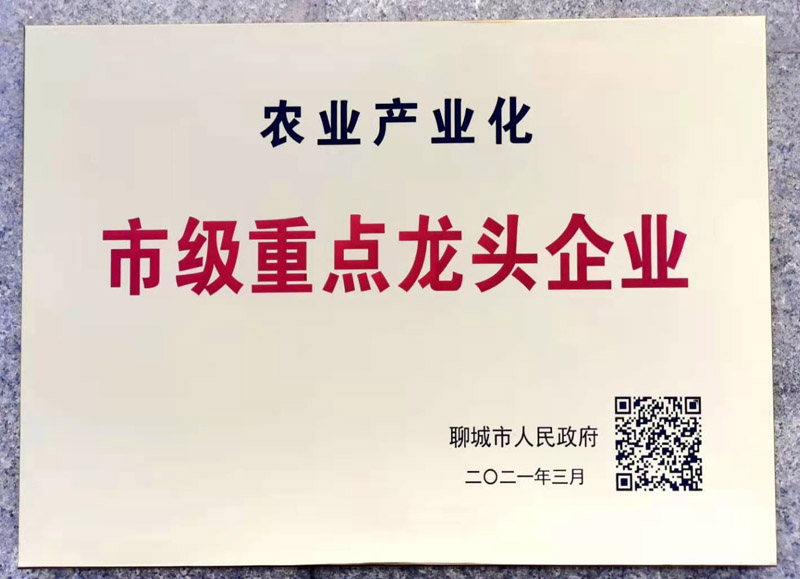 热烈祝贺我公司被评为 “市级重点龙头企业”